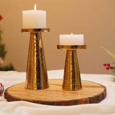 Candle Pillar Holder Gold S/2